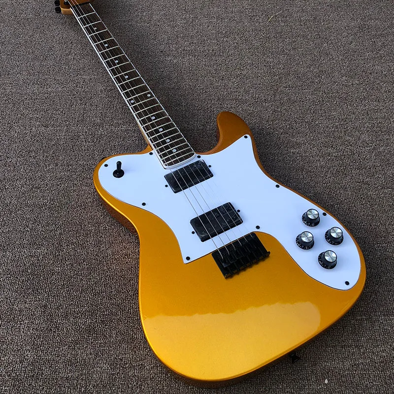 

Электрогитара в стиле TL, 2020 г., высокое качество, корпус с золотой краской от пыли, гриф розы с звукоснимателем H-H, электрогитара, бесплатная д...