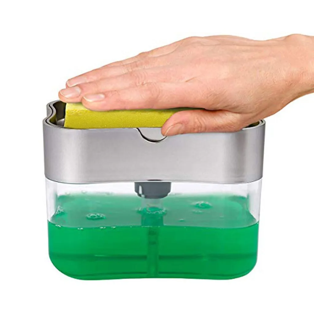 

Soap Dispenser Soap Pump Sponge Caddy New Creative Kitchen 2-in-1 Manual Press Liquid Soap Dispenser With Washing Sponge