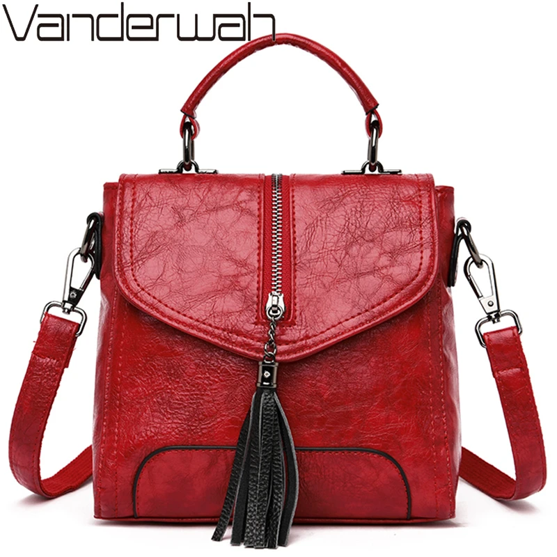 

Women Backpack Tassel Vintage Shoulder Bag Leather Backpacks Female Multi-function School Bags for Girls mochilas mujer 2019