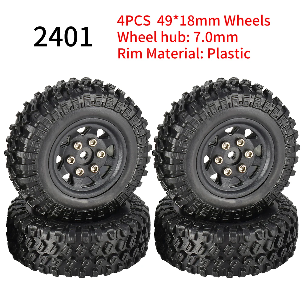 4PCS 49*18mm Micro Wheel Beadlock Rims Rubber Tires for 1/24 RC Crawler Car Axial SCX24 90081 RGT Upgrade Part