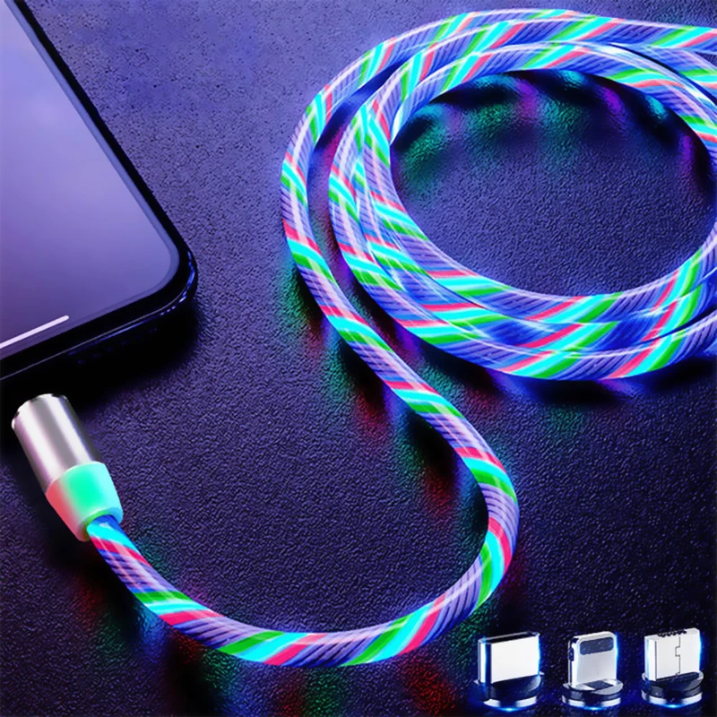 Магнитный кабель светодиодный светящийся Micro usb type C зарядное устройство с интерфейсом Lightning для iPhone samsung Быстрая зарядка USB-C кабели для мобильных телефонов type-C