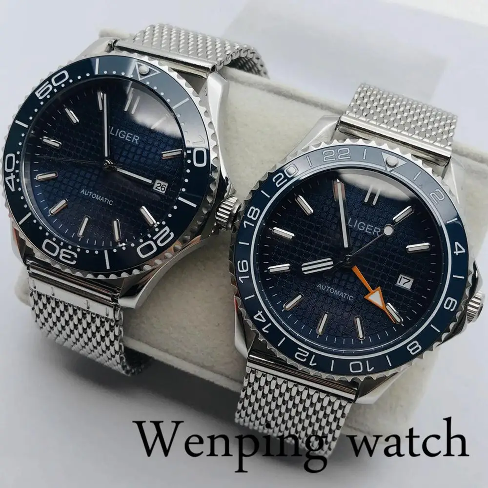 

41 мм bluger Топ повседневные деловые механические часы сапфировое стекло керамический ободок Дата светящиеся мужские GMT автоматические часы