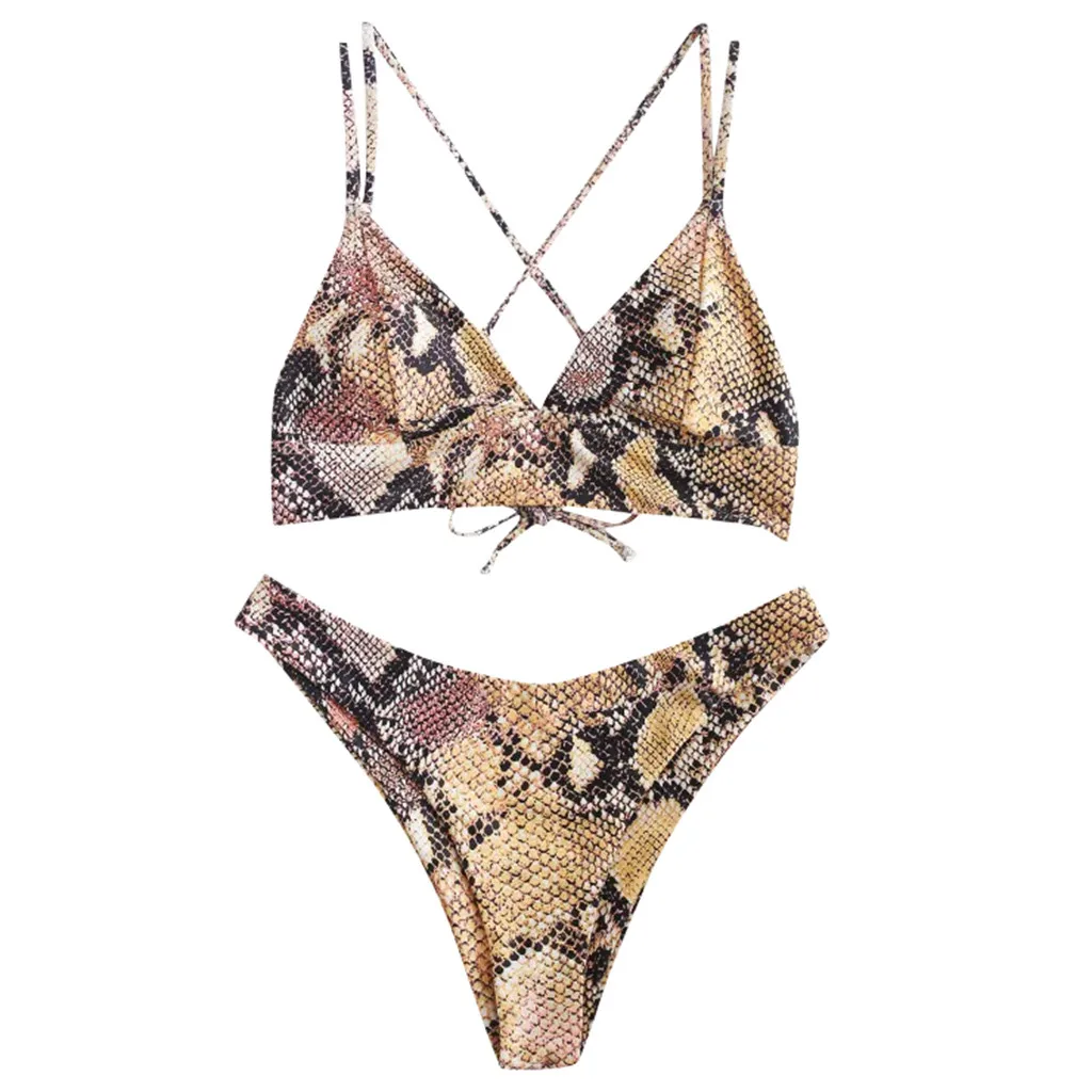 Женское бикини 2020 змеиный принт купальник сексуальный с перекрестными