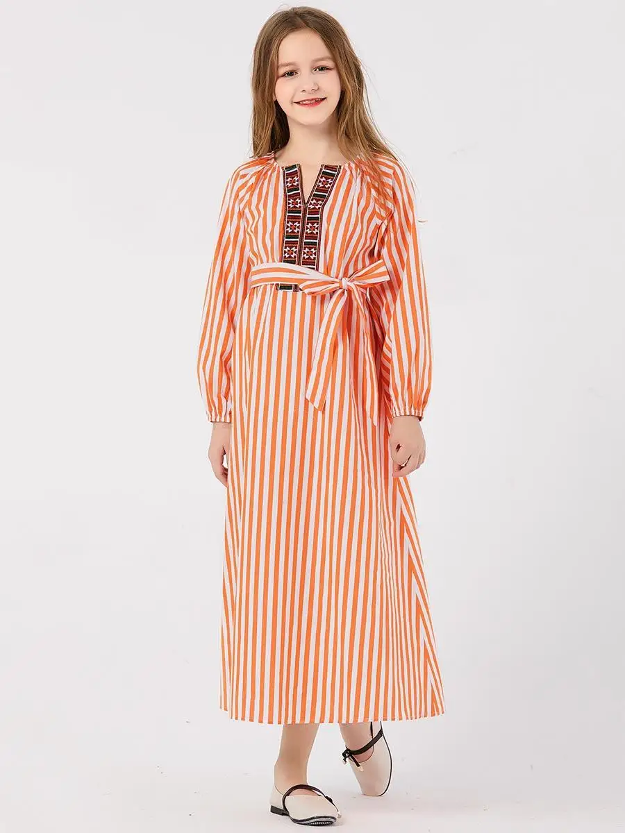 Женское платье с длинным рукавом фонариком в полоску|Сочетающаяся одежда для
