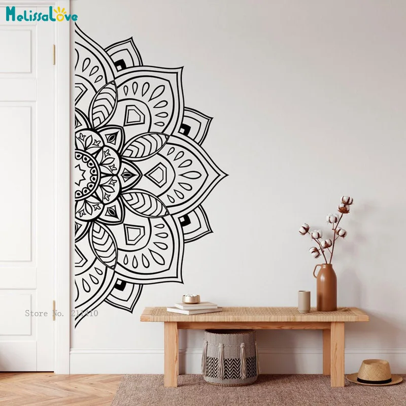 

Half Mandala Wall Art for Meditation Room Traditional Flower Home Living Bohemian Decor Self-adhesive Murals YT6230