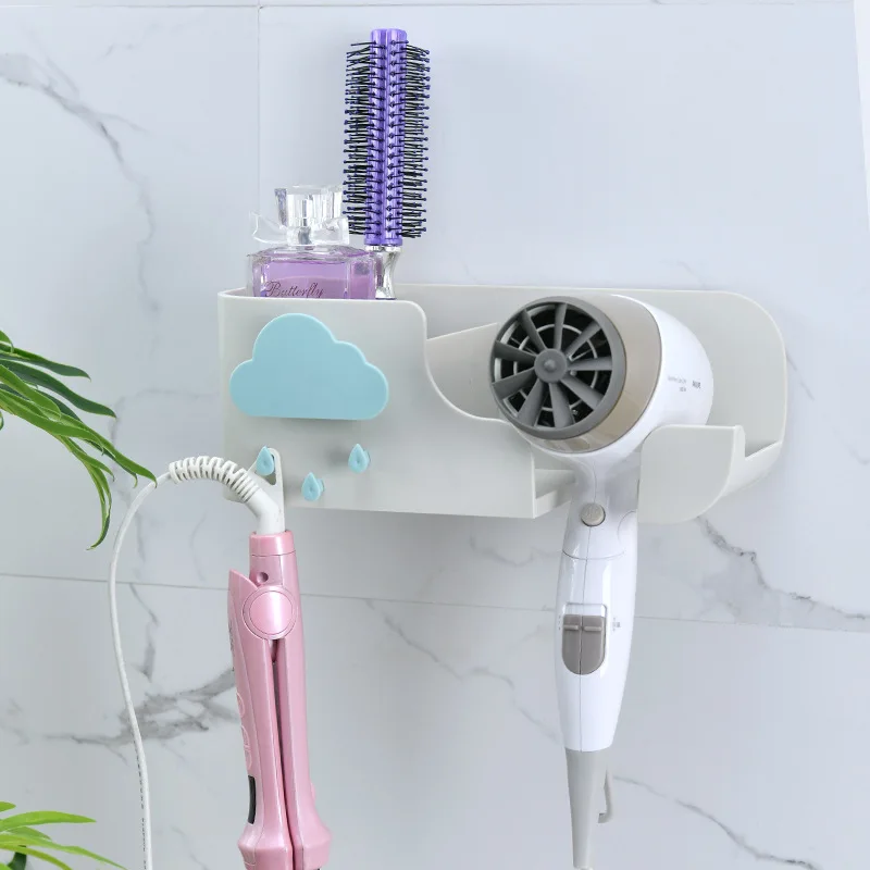 

Plastic Hair Dryer Rack Wall Mounted Hairdryer Holder Free Punch Comb Toothbrush Cosmetic Storage Boxes Bathroom Shelf Organizer
