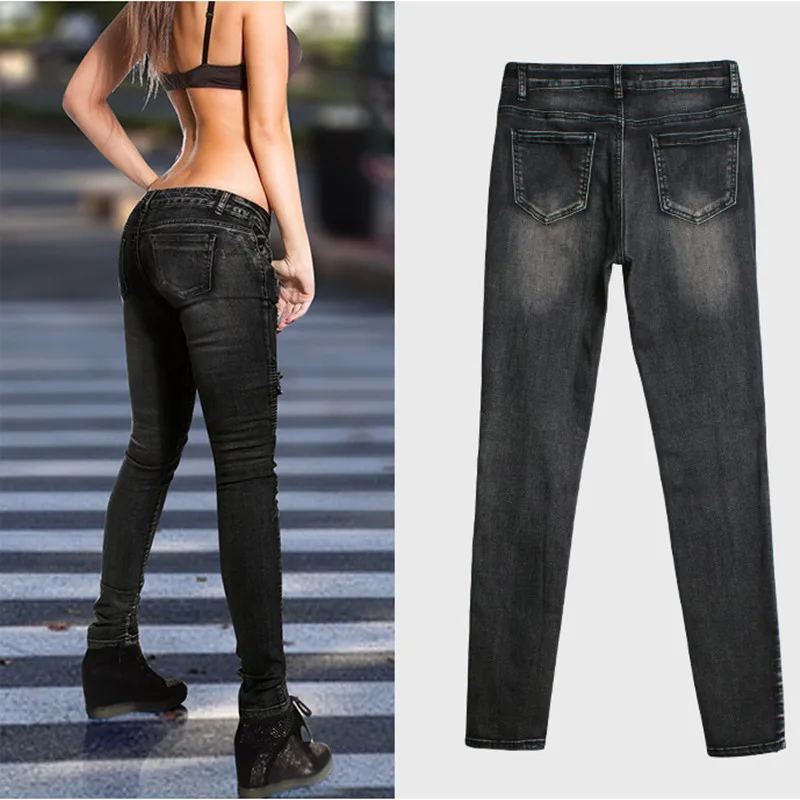 Новое поступление 2020 черные мотоциклетные байкерские джинсы с молнией женские