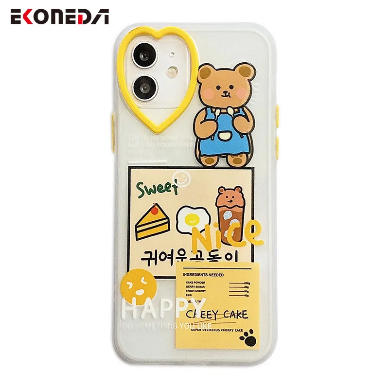 

EKONEDA Heart Camera Korea Style Animal Case For iPhone 12 11 Pro XS Max XR X 7 8 Plus Protective Case Soft TPU Back Cover