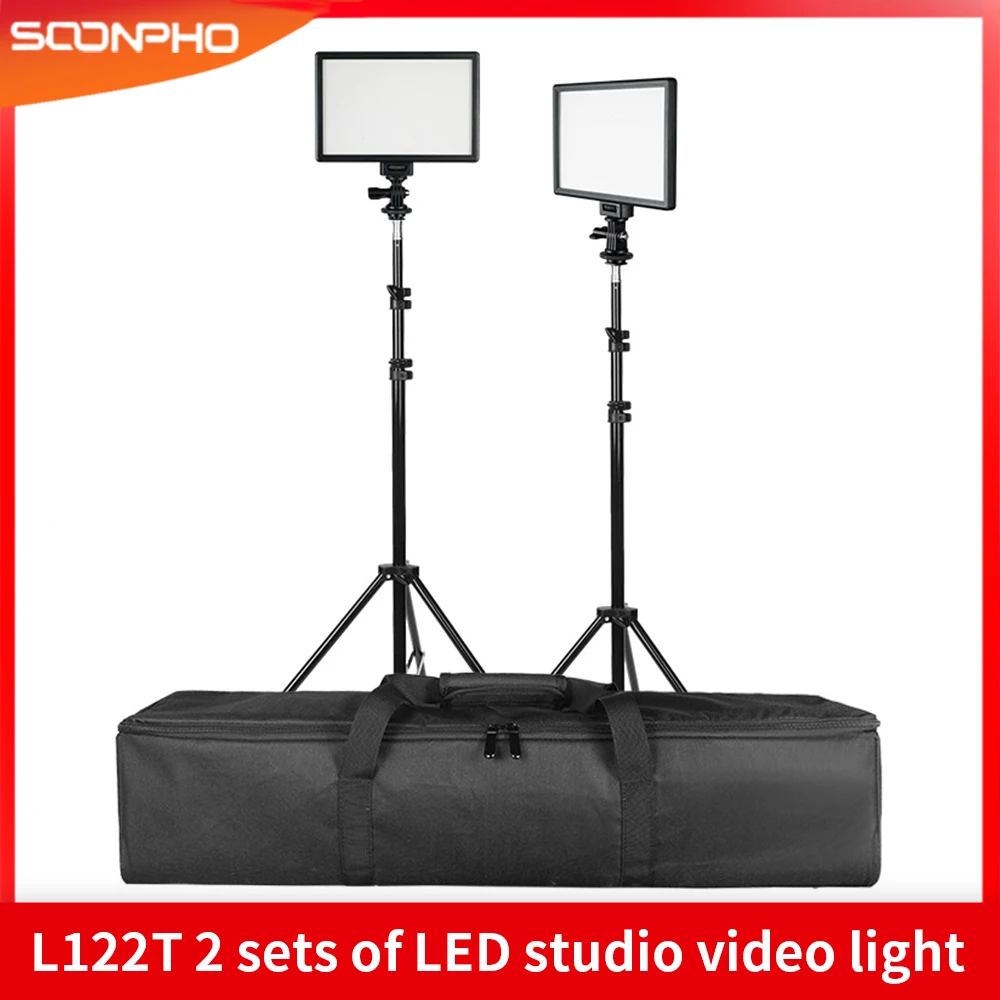 

Светодиодное освещение SUPON L122T, 2 комплекта, осветительная панель свет для студийной видеосъемки со штативом 3200K/5600K, панельные лампы для фото...