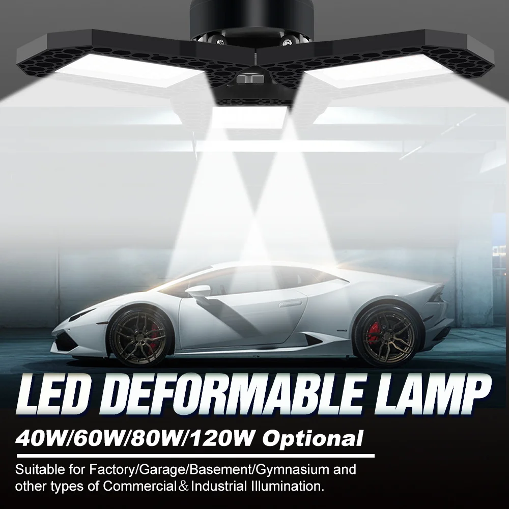 

220V Garage Light LED Fold Deformable Lamp 40W 60W 80W Warehouse Ceiling Bulb High Bay Lights 110V Industrial Workshop Lighting
