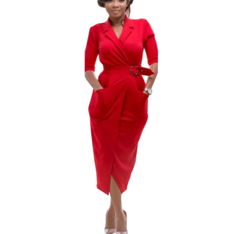 

Plus Size Elegant Wear to Work vestidos Business Party Bodycon Office Women Dress with Belt