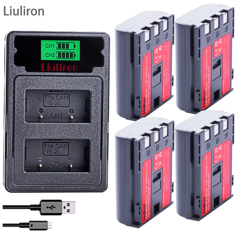 charger and 4battery 1400 мАч NB-2L NB-2LH NB 2L nb2l NB2LH батарея+ двойной USB зарядное устройство для Canon EOS 400D S80 S70 S50 S60 350D G7 G9 Kiss N X Rebel XT - Цвет: charger and 4battery