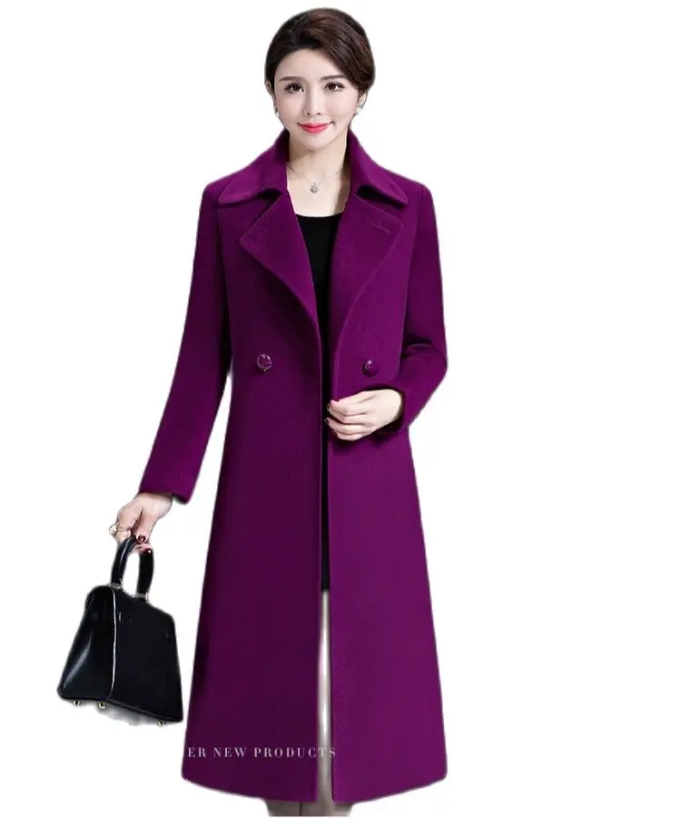 

2021 new women's wool blended overcoat women's long woolen cotton-padded overcoat wool blend coat women korean long winter coat