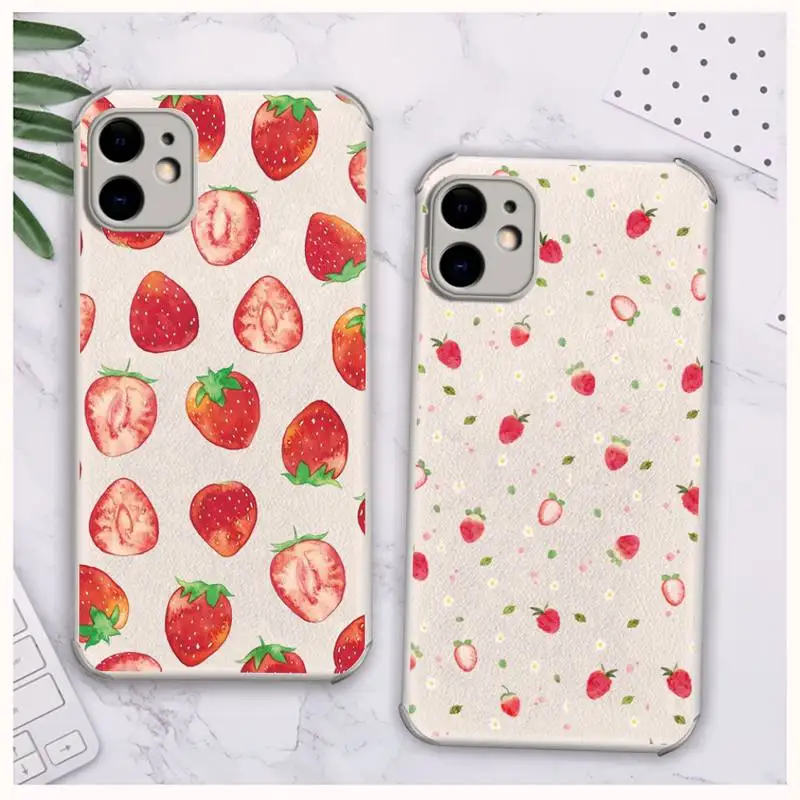 

Cute Strawberry Cherry Phone Case Lambskin Leather For iphone 12 11 8 7 6 XR X XS PLUS MINI PLUS PRO MAX Shockproof