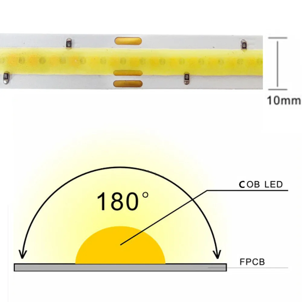 Фото Светодиодная лента DC12V CCT COB 3000K-6000K 576LEDs Гибкая лента высокой плотности FOB COB CCT COB 10 мм с белой линейной регулировкой яркости №2