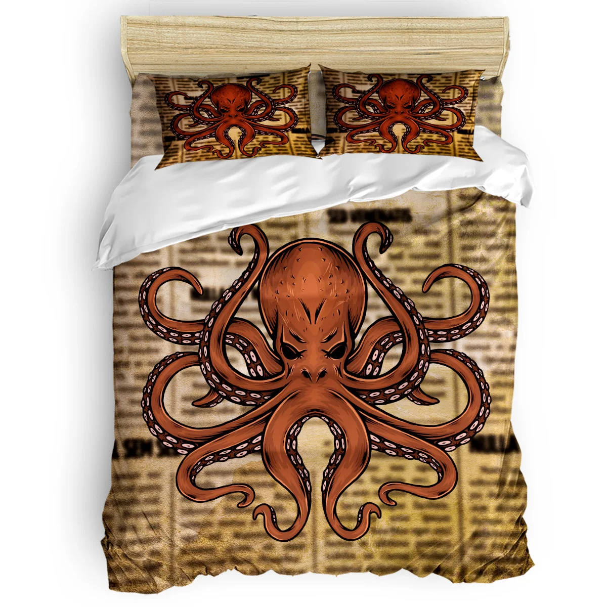 

Vintage Style Newspaper Background Octopus Duvet Cover Set 2/3/4pcs Bedding Set Bed Sheet Pillowcases Cover Set