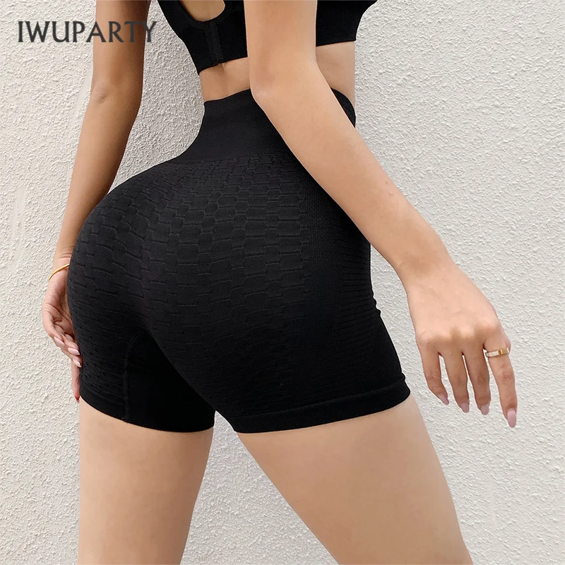 

IWUPARTY Women High Waist Seamless Sport Shorts Summer Jacquard Booty Underwear Fitness Ladies GYM Skinny Stretch Hot Pants