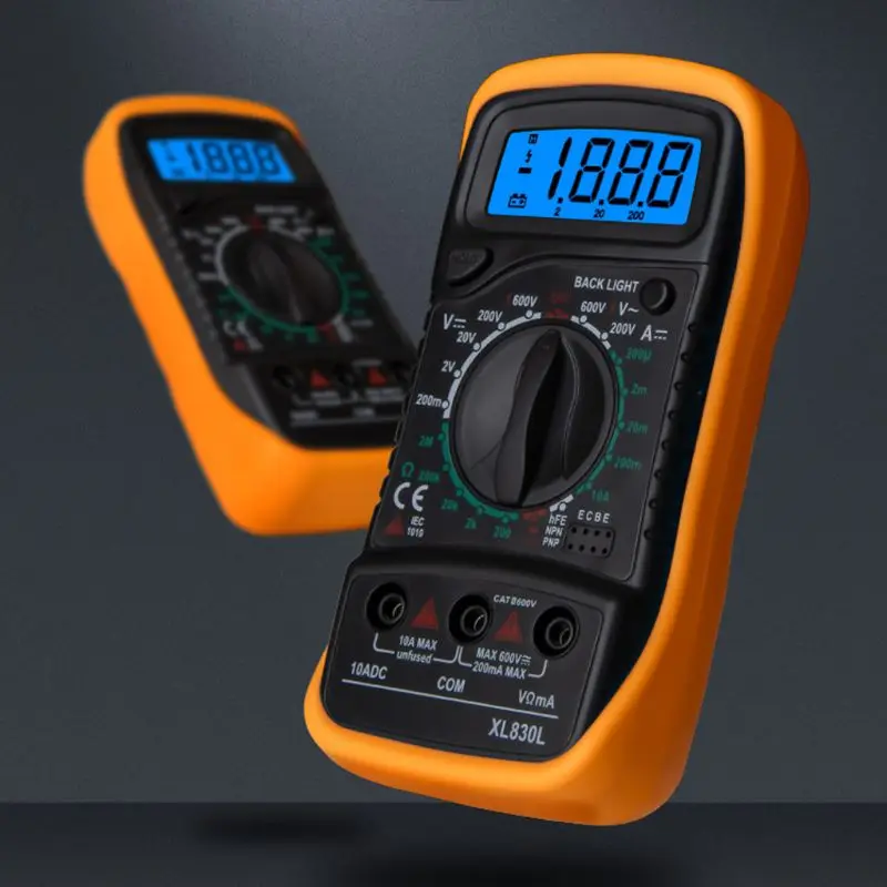 

XL830L Digital Multimeter Handheld LCD Backlight AC/DC Ammeter Voltmeter Resistance Transistor Ohm Tester Meter