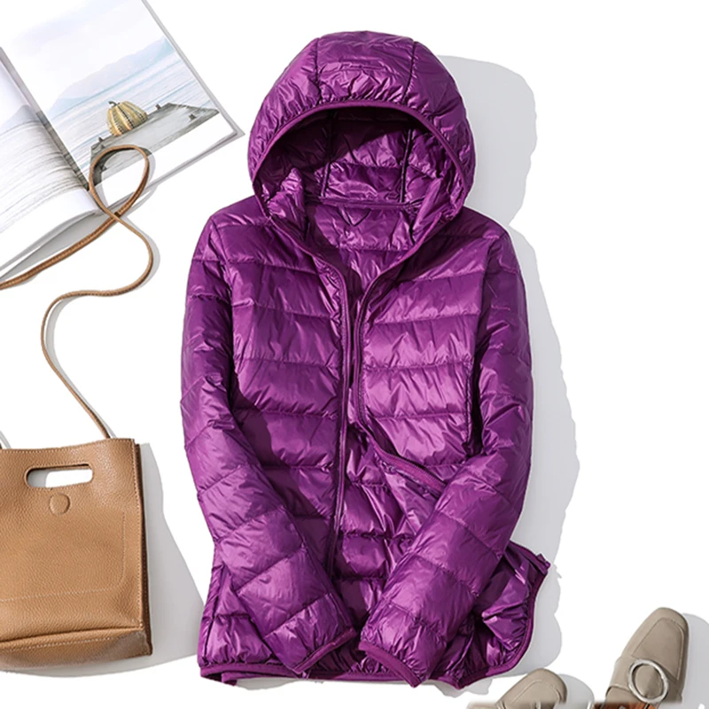 

Woman Autumn winter Hooded Jacket high quality White Duck Down Coat Female Overcoat Ultra Light Solid Jackets Portable Parkas
