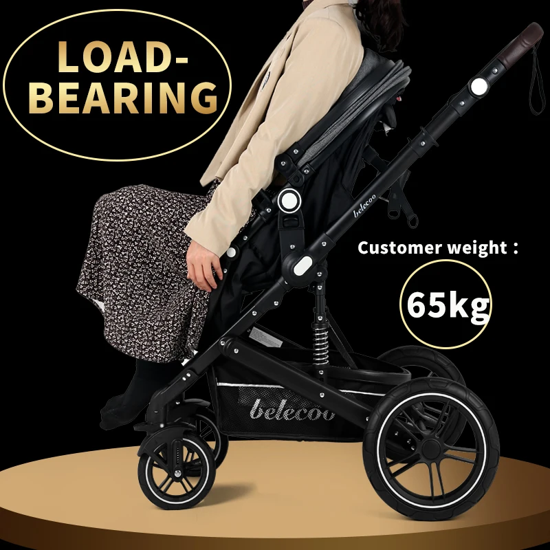 

Baby Stroller Lightweight Newborn Pram 3 in 1 Strollers Anti-shock All terrain Pushchair Reversible Bassinet Car Seat Cup Holder