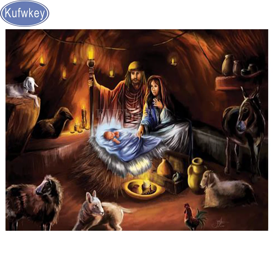 Мозаика из страз на тему Рождества Иисуса полноразмерная/круглая картина