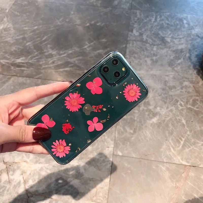 Tfshining Прозрачный блестящий высушенный цветочный чехол для телефона iPhone 11 Pro Max X XS