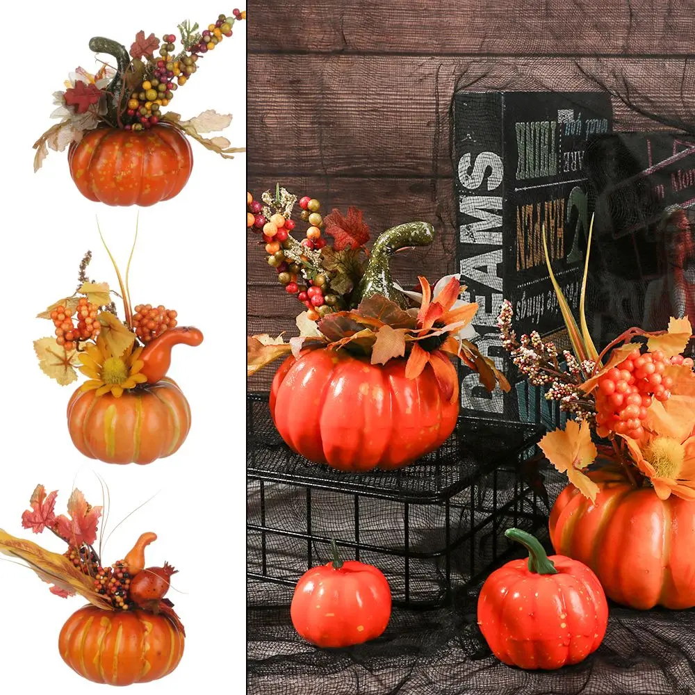 

DIY Thanksgiving Table Decor Party Artificial Pumpkins Foam Vegetables Ornament Props Fake Maple Leaves