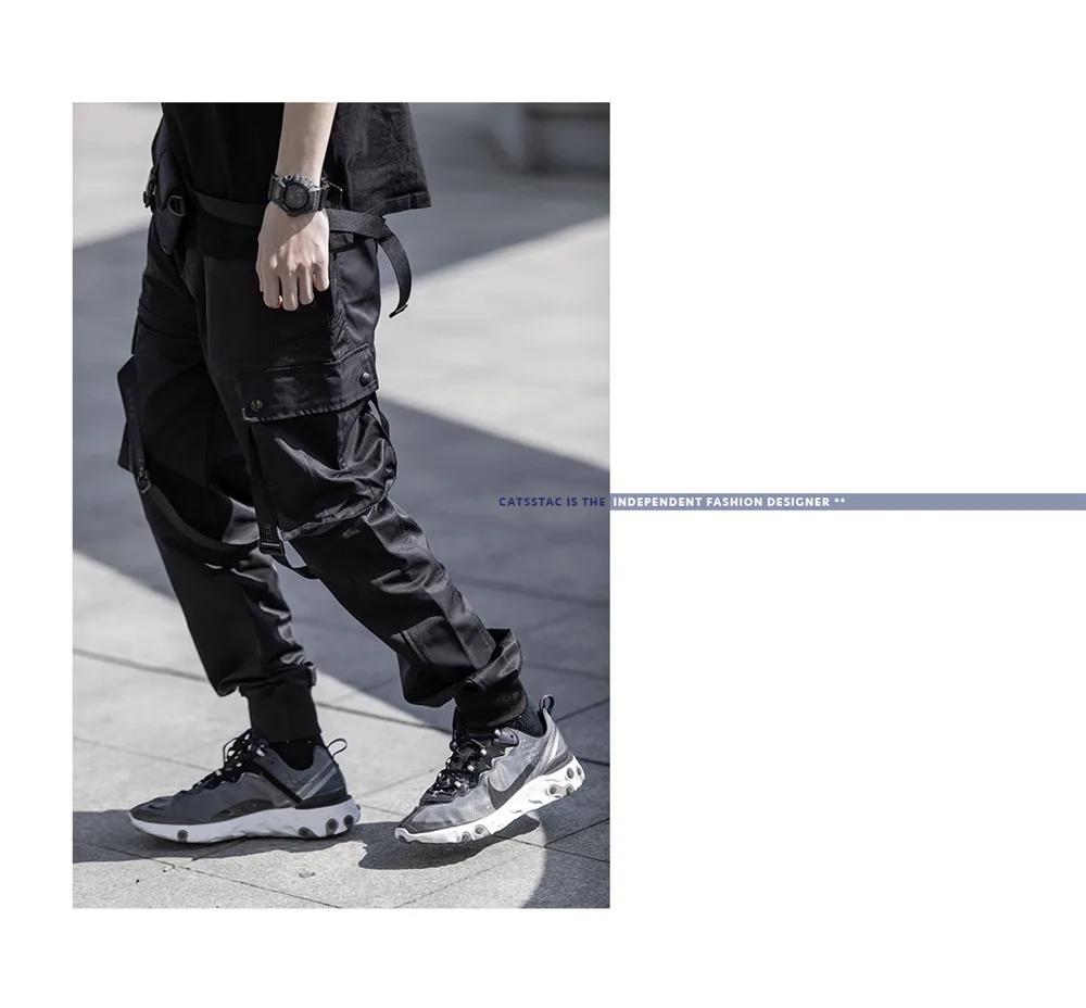 Светоотражающие Techwear Марка NEW FASHION Hi Street десант Для мужчин, спортивные штаны для бега черный гранж