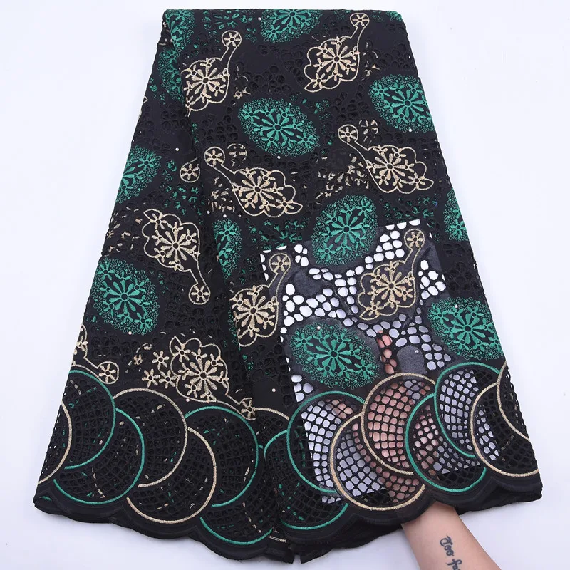 Черный многоцветный Дубай вышитая сухая хлопчатобумажная кружевная ткань 2020