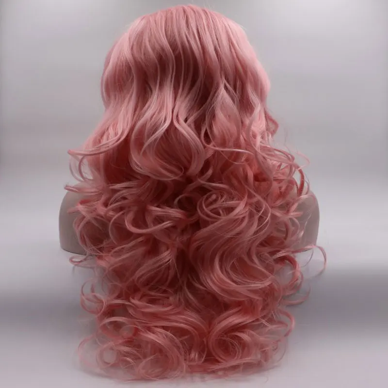 BM Synthetic 13*3 Lace Front Wig Pink Layered Body Wave Heat Resistant Fiber Hair Natural Hairline With Bangs For Women Wigs