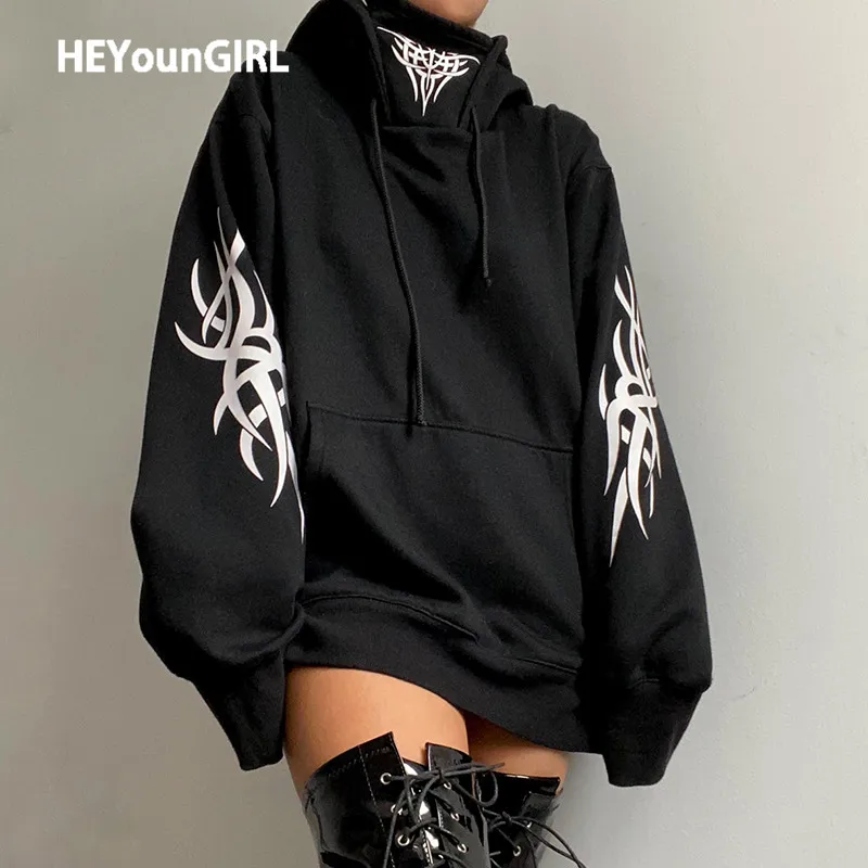 

HEYounGIRL Harajuku готические большие толстовки женские повседневные свободные толстовки с принтом дамские осенне-зимние модные толстовки 90-х