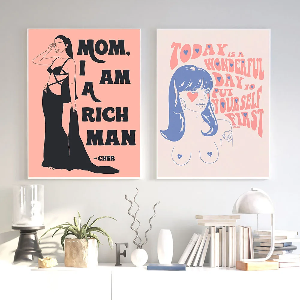 

Canvas Painting Vintage Feminist Art Print Today Quote Posters Prints Self Love Feminism Picture for Living Room Home Decoration
