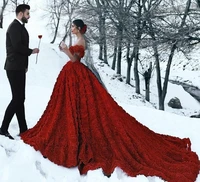 vestidos de noiva luxury red lace foral turkey wedding dresses 2021 sexy off the shoulder bridal gowns robe de mariee