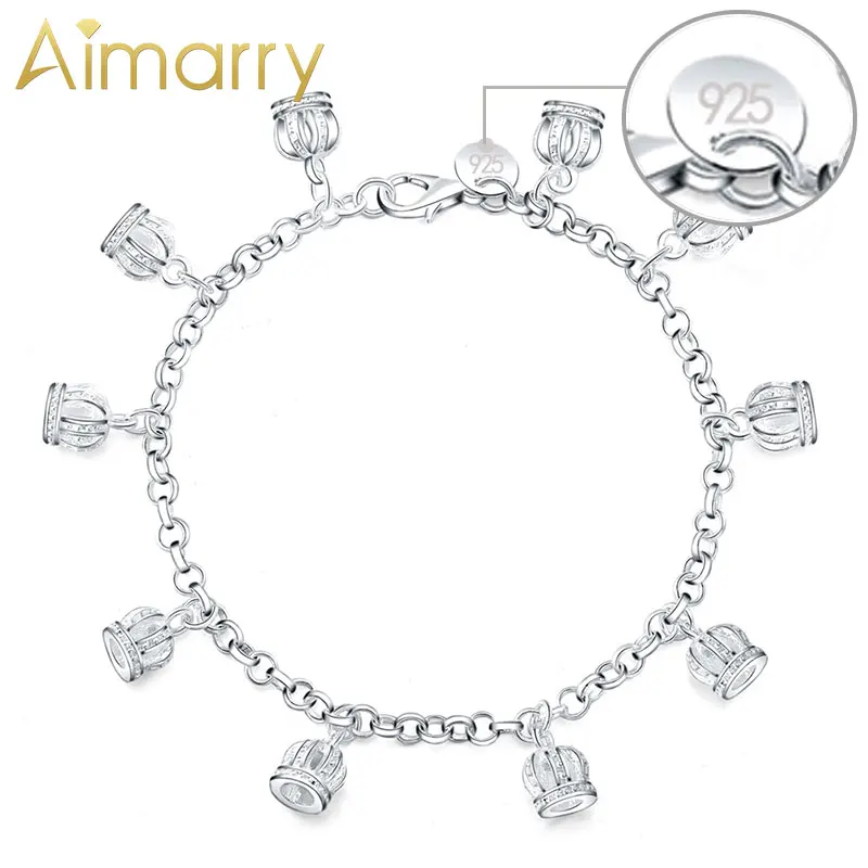 

Aimarry 925 Sterling Silver AAA Zircon Crown Pendant Bracelet For Women Party Gifts Engagement Wedding Fashion Jewelry