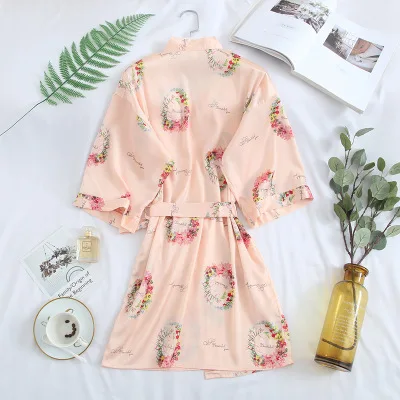 Летняя женская дышащая ночная рубашка с принтом/милый Пижамный халат цветочным