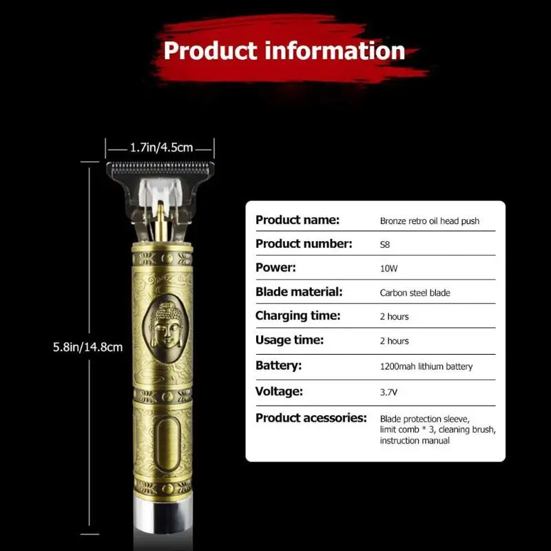 

Professional Hair Clippers Men T-Blade Beard Trimmer Barber Grooming Kit Rechargeable Cordless Haircut Machine