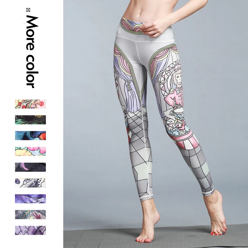 Штаны для йоги с высокой талией женская одежда фитнеса Леггинсы спортивные