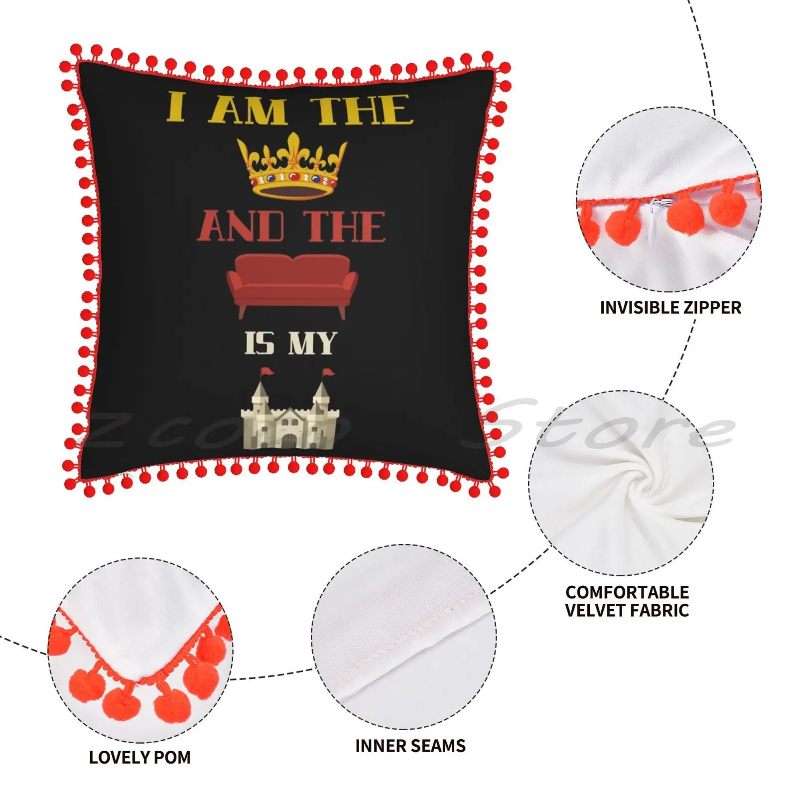 Наволочка из льняной бархатной ткани с принтом Я король/королева и диван-это мой