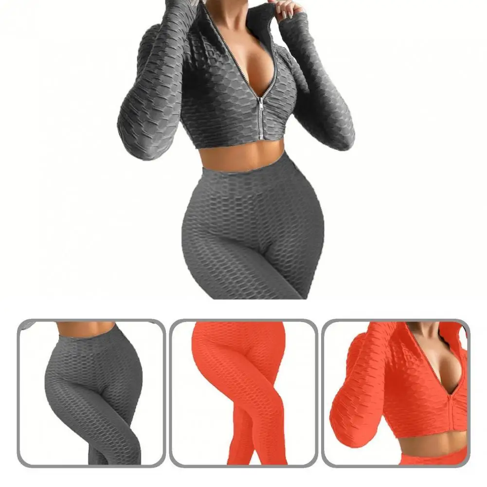 

Женский спортивный костюм из двух предметов, эластичный облегающий костюм с длинным рукавом, текстурированный женский спортивный костюм