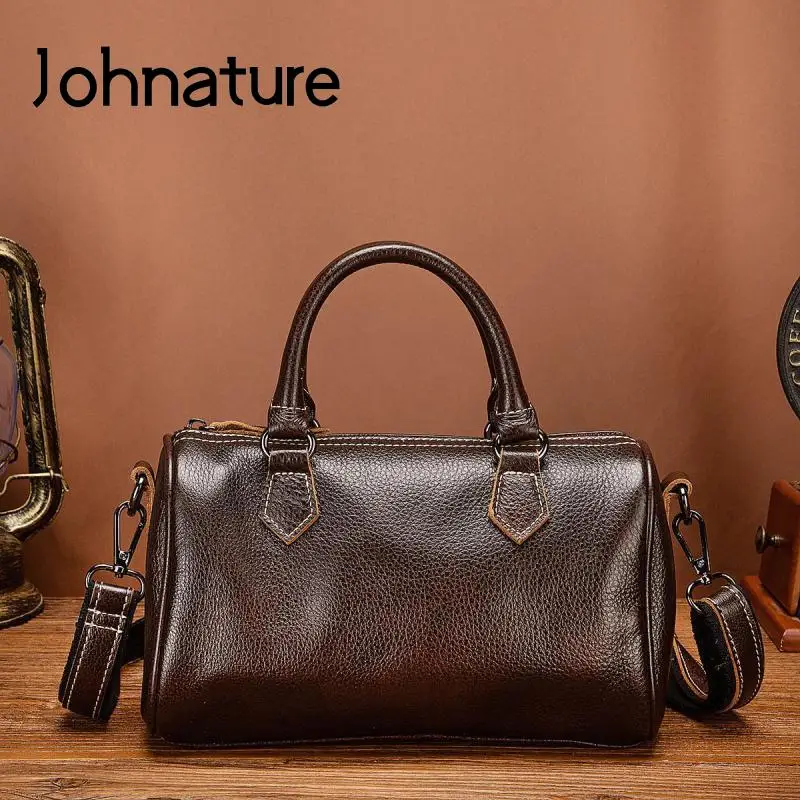 

Johnature Versatile Genuine Leather Handbag Leisure Portable Women Bag Simple Natural Soft Cowhide Shoulder & Crossbody Bags
