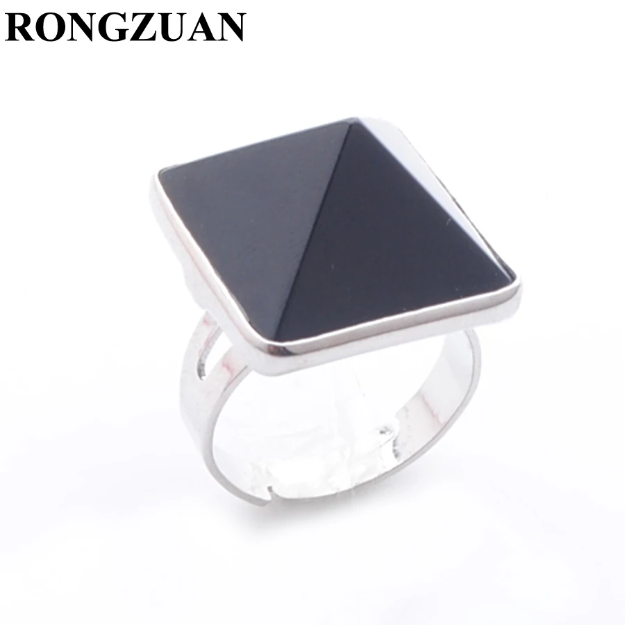 Натуральный камень перстни рейки Пирамида Форма черный агат модные украшения из