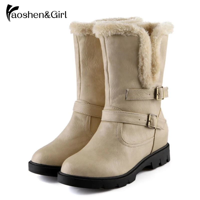 Haoshen &amp Girl/женские зимние ботинки Botas Mujer женские теплые до середины икры с