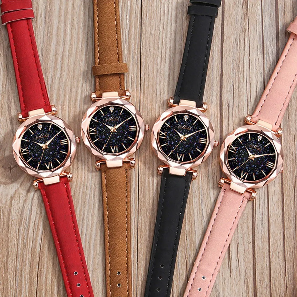 

Ladies Starry Sky Clock Luxury Women Watches Dotted With Roman Scale Watch Wristwatches Relogio Feminino Zegarek Damski Rhinesto