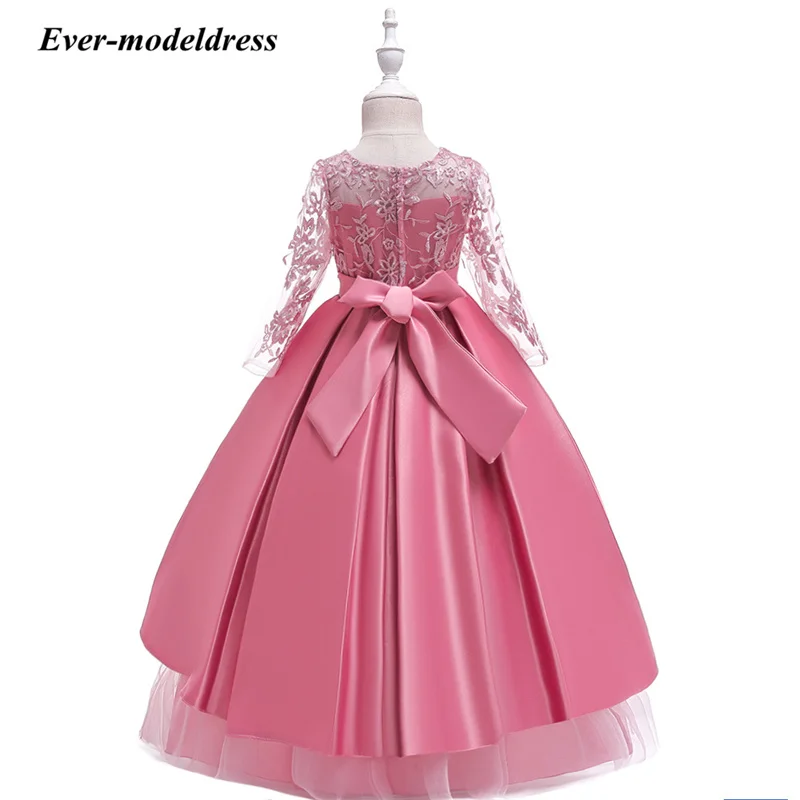 

2021 Tulle Lace Flower Girls Dresses Ball Gowns Long Sleeve Beaded Girl Princess Dress Children Wedding Birthday Party Vestidos