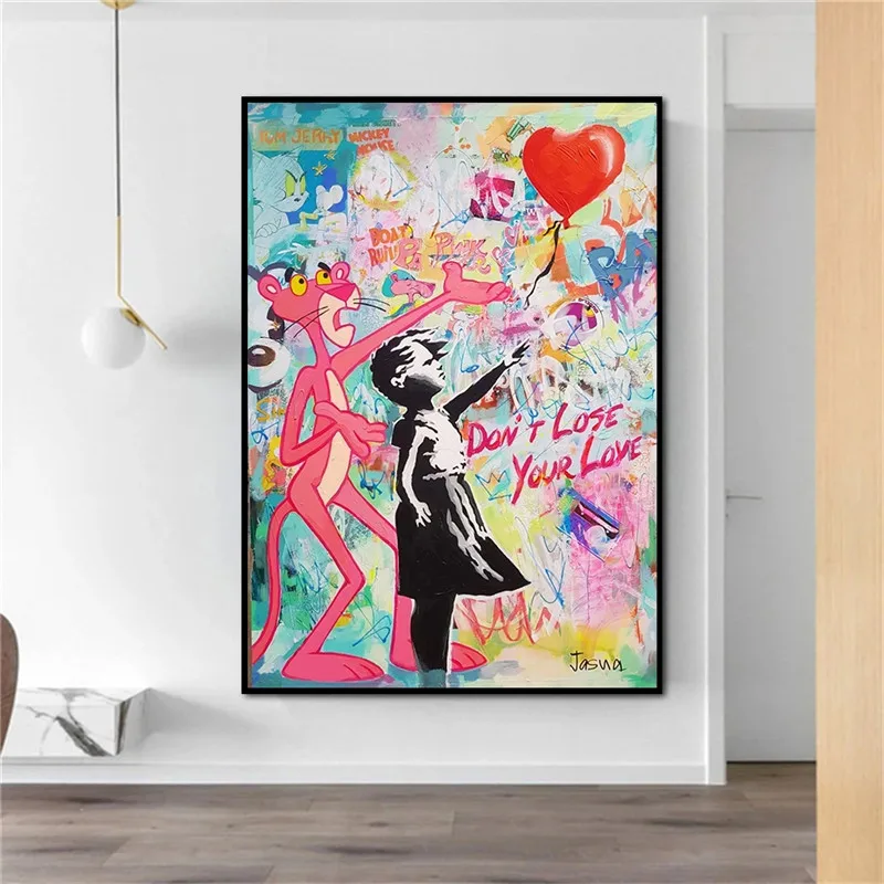 Modern Banksy Graffiti Street Pop Art Pink Panther Love Poster On Canvas Painting Print Wall Picture For Living Room Home Decor