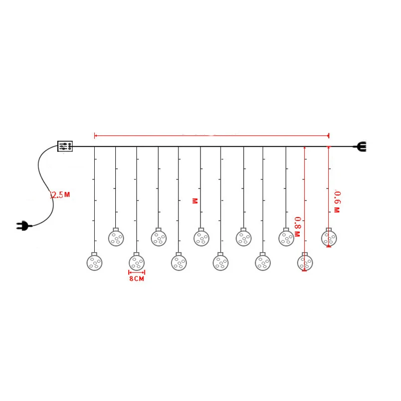 Декоративный светодиодный светильник s шарики гирлянда сказочный занавес 220 В