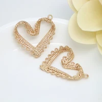 15314pcs 28x30mm 24k champagne gold color plated brass big heart charms pendants high quality diy jewelry accessories