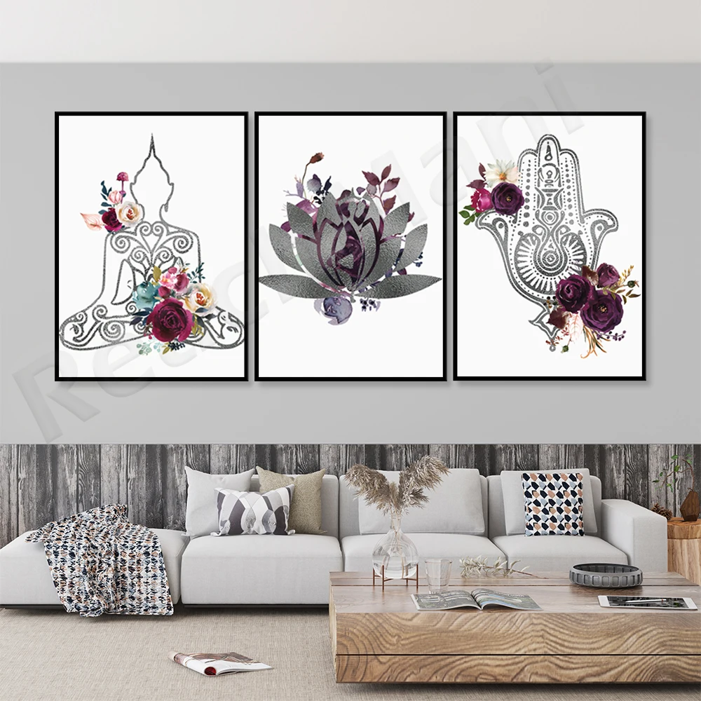 

Buddha Meditation Spiritual Prints, Buddha Wall Art, Hamsa Hands, Zen Lotus Yoga Studio Flower Poster Meditation Buddha Namaste
