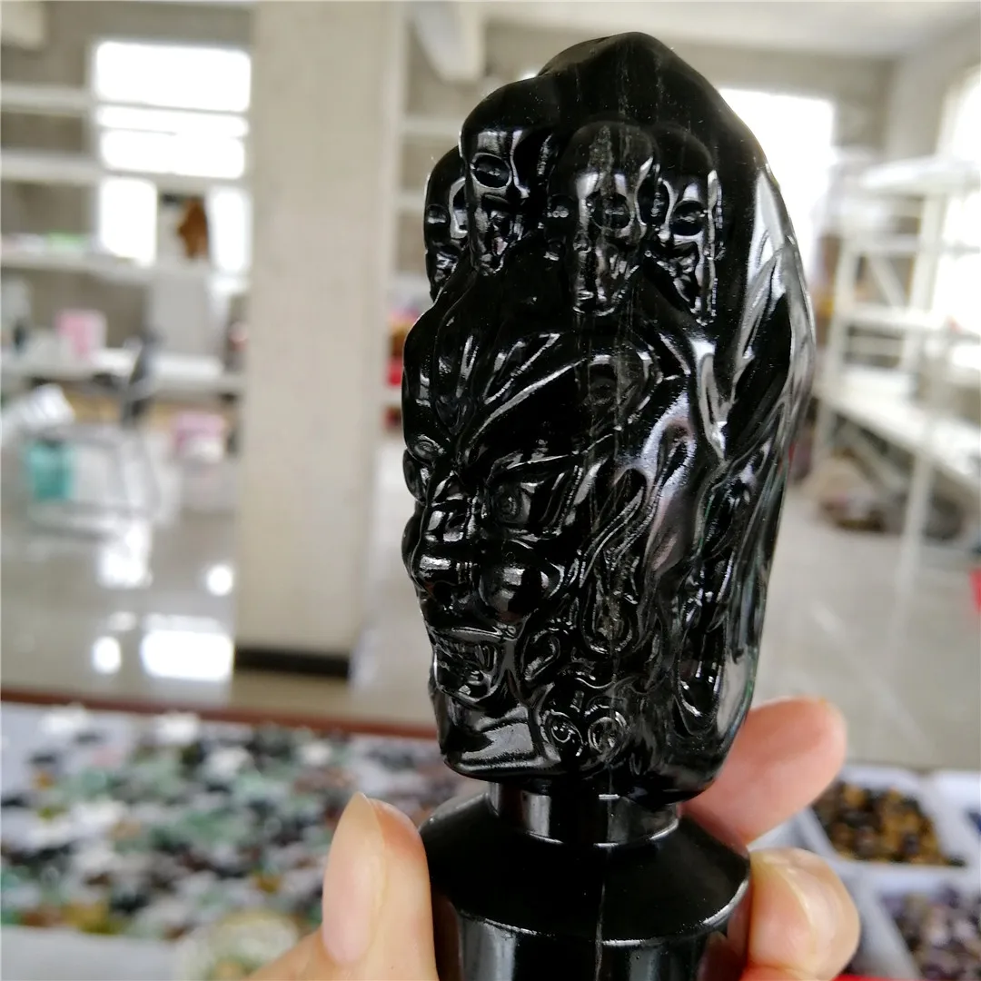 

1 pc natural quartz crystal black obsidian specimen crystals head crystal skull for office decoration or gift