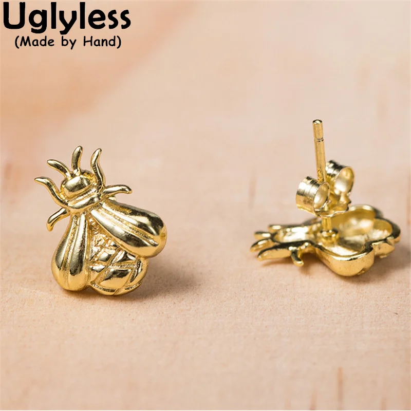 

Uglyless Handmade Bees Studs Earrings for Women Vivid Insect Brincos Real 925 Silver MINI Bee Earrings Lovely Gifts Jewelry Gold